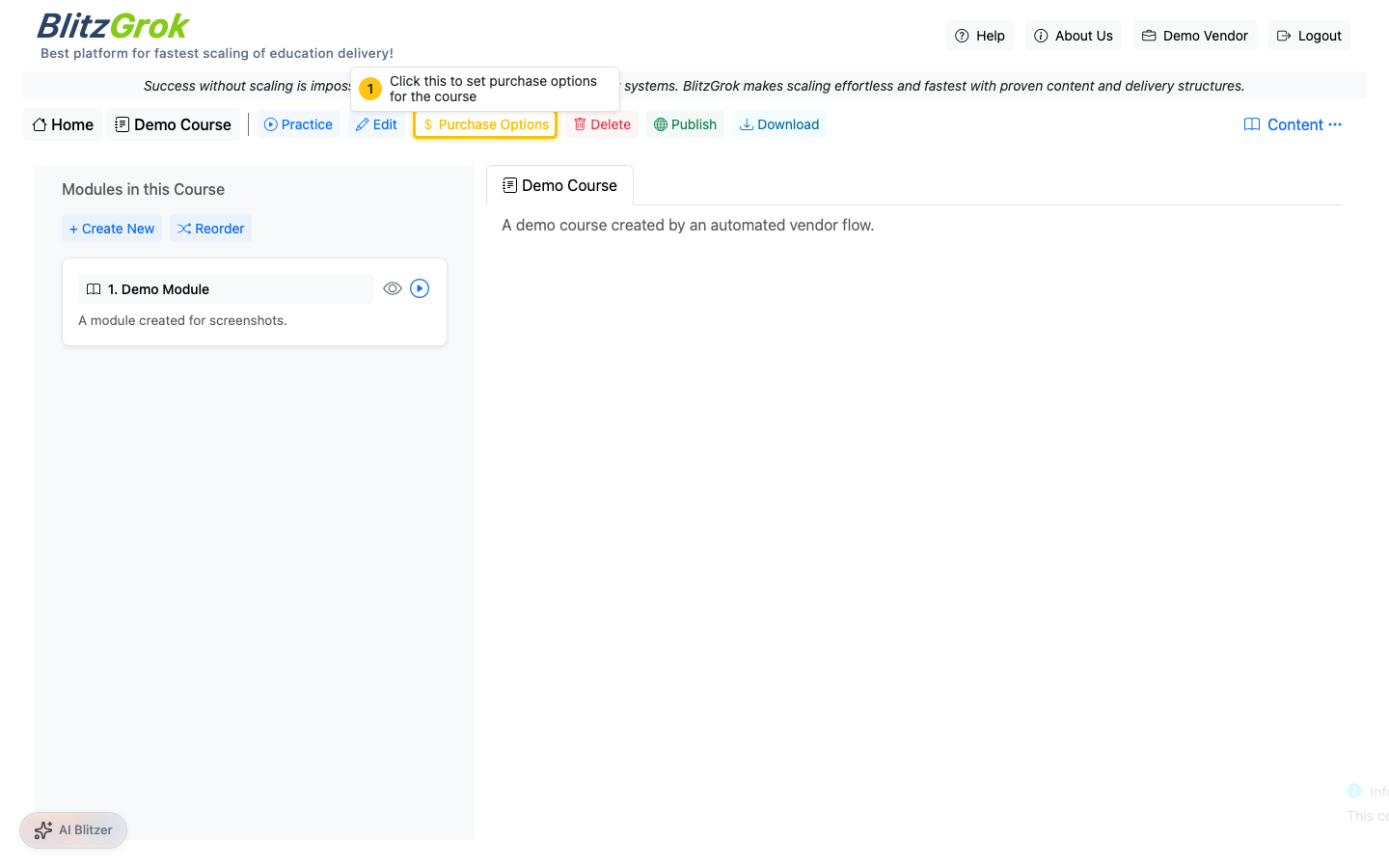Purchase options page